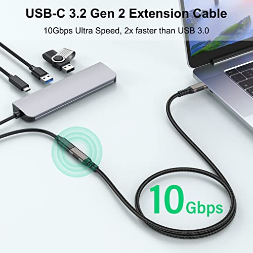USB C Extension Cable 6.6ft, USB Type-C Male to Female Cord, [USB3.1 Gen2/10Gbps] Sync Transfer USB C Extender 100W/5A Fast Charging Compatible with MacBook,Laptop,Tablet,Mobile Phone and More