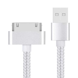 cabax 3 feet replacement high speed usb 2.0 nylon braided sync and charging charger cable cord for apple iphone 4, 4s, 3g, 3gs, 2g, ipad 1/2/3 ipod touch, ipod nano – silver