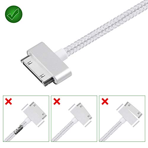 CABAX 3 Feet Replacement High Speed USB 2.0 Nylon Braided Sync and Charging Charger Cable Cord for Apple iPhone 4, 4s, 3G, 3GS, 2G, iPad 1/2/3 iPod Touch, iPod Nano - Silver