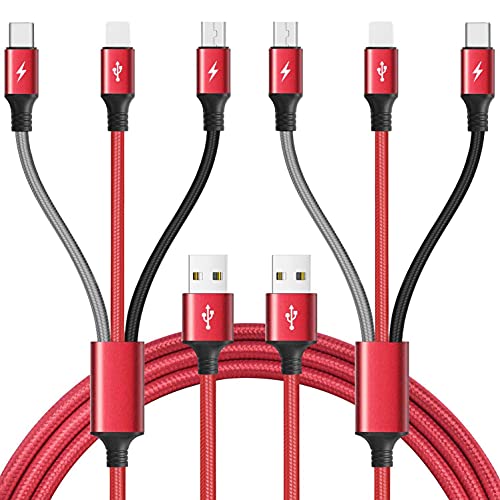 Multi Charging Cable 10Ft 2Pack Multi Fast Charger Cable Braided Universal 3 in 1 Multi Charging Cord Long Multi USB Cable Adapter IP/Type C/Micro USB Port for Cell Phones/Tablets/Samsung Galaxy/More