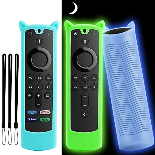 Wevove [3 Pack] Firestick Cover for Alexa Voice Remote 4k/Max/Lite(3rd Gen) 2021 Release, Fire Stick Remote Cover, Firetvstick HD Streaming Device Cover Case(Sky Blue+Glow Green/Blue)