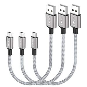 sunguy short micro usb cable 1.5ft [3-pack], nylon braided usb to micro usb 2.0 fast charging & data sync cord for samsung galaxy s6 s7, tab 4, lg, power bank, android phone
