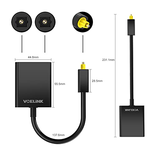 VCELINK Optical Cable Splitter Fiber 1 in 2 Out Toslink Splitter, 24K Gold Plated Connectors for CD Player, DVD Player, Digital TV, Receiver, Sound Bar, Amplifier (Black)