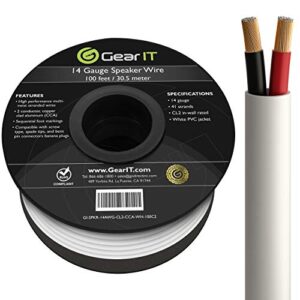 GearIT 14/2 Speaker Wire (100 Feet) 14 Gauge (Copper Clad Aluminum) - Fire Safety in Wall Rated Audio Speaker Wire Cable / CL2 Rated / 2 Conductors - CCA, 100ft