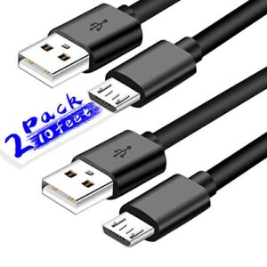 2pack 10ft long micro usb cable for fire hd,hdx 6″ 7″ 8.9″ 9.7″ 10.1″ 11″ 11.6″ 12″ 12.1″ 12.2″ tablet,kids edition.charging android charger cord for kindle oasis,e-reader,samsung lg phone tv keyboard