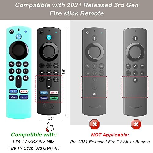 Firestick Remote Cover Glow in The Dark - TV Stick 4k Remote Cover 3rd Gen, Firestick Remote Case Anti Slip Silicone Sleeve (Blue)