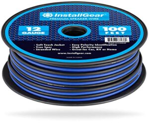 installgear 12 gauge speaker wire awg (100ft – blue/black) | speaker cable for car speakers stereos, home theater speakers, surround sound, radio, automotive wire, outdoor | speaker wire 12 gauge