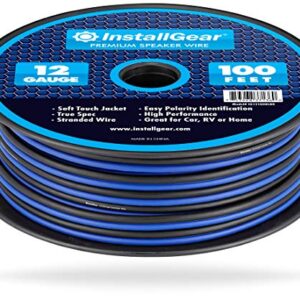 InstallGear 12 Gauge Speaker Wire AWG (100ft - Blue/Black) | Speaker Cable for Car Speakers Stereos, Home Theater Speakers, Surround Sound, Radio, Automotive Wire, Outdoor | Speaker Wire 12 Gauge