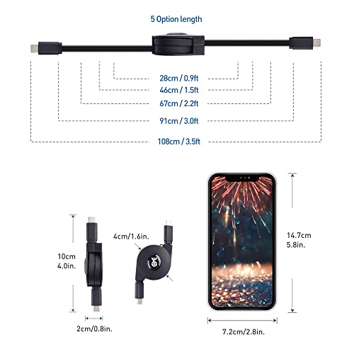 Cable Matters Short Retractable USB C Cable 3.3 ft (Short USB C to USB C Retractable Cable)