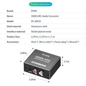 HDMI ARC Audio Extractor 192KHz, HDMI ARC Adapter with 3.5mm Audio and L/R Stereo Audio for HDTV Soundbar Speaker Amplifier