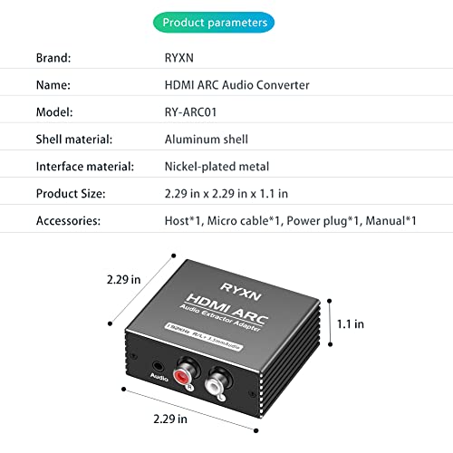 HDMI ARC Audio Extractor 192KHz, HDMI ARC Adapter with 3.5mm Audio and L/R Stereo Audio for HDTV Soundbar Speaker Amplifier