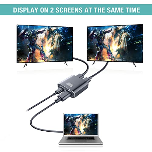 HDMI Splitter 1 in 2 Out - 4K Aluminum Ver1.4 HDCP, Powered HDMI Splitter Supports 3D 4K@30HZ Full HD1080P for Xbox PS4 PS3 Fire Stick Roku Blu-Ray Player Apple TV HDTV - Cable Included, Grey
