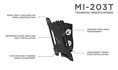 Mount-It! Tilting TV Wall Mount Bracket for Small TV and Computer Monitors, Low-Profile Design with Quick Release Function, Fits 24, 27, 30 and 32 Inch Screens Up to VESA 100, 44 Lbs Capacity, Black