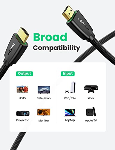 UGREEN 4K HDMI Cable 6FT,18Gbps High Speed Braided HDMI Cord 2.0 with Ethernet,Support 4K 60Hz 2160P 1080P 3D ARC Compatible with UHD TV Monitor Computer Xbox 360 PS5 PS4 Blu-ray and More