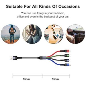 2Pack Multi Charging Cable Multiple Charger Cord Nylon Braided Short 1FT 4 in 1 USB Charge Cord with Phone/Type C/Micro USB Connector for Phone/Galaxy S20/S10S9/S8/S7 and More