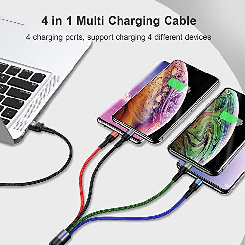 2Pack Multi Charging Cable Multiple Charger Cord Nylon Braided Short 1FT 4 in 1 USB Charge Cord with Phone/Type C/Micro USB Connector for Phone/Galaxy S20/S10S9/S8/S7 and More