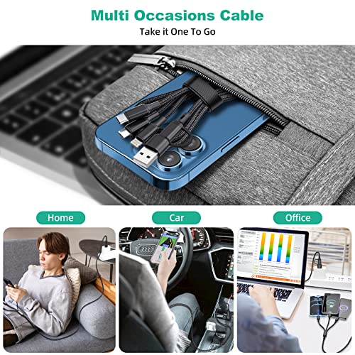 5 in 1 Multi Charging Cable 2Pack 4ft Multi USB Universal Phone Charging Cable, USB A/C to Phone USB C Micro USB Lightning Connector Nylon Braided Charging Cord Compatible with iPhone/Samsung-Black