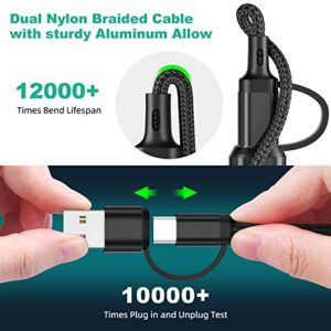 5 in 1 Multi Charging Cable 2Pack 4ft Multi USB Universal Phone Charging Cable, USB A/C to Phone USB C Micro USB Lightning Connector Nylon Braided Charging Cord Compatible with iPhone/Samsung-Black