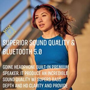 Gdine Bluetooth Headphone w/LED Light, Hi-Fi Stereo Deep Bass Bluetooth 5.0 Headphones, Noise Cancelling, Built-in Mic, Protein Earpads, Foldable & Comfortable Headset for Game, Travel, Home, Office