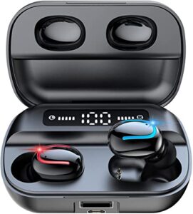 wireless earbuds, bluetooth 5.1 headphones wireless immersive bass sound in-ear headphones with noise cancellation mic, waterproof bluetooth earphone with charging case for work, sports (black)