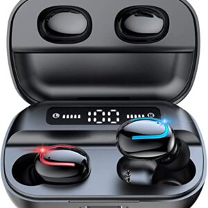 Wireless Earbuds, Bluetooth 5.1 Headphones Wireless Immersive Bass Sound in-Ear Headphones with Noise Cancellation Mic, Waterproof Bluetooth Earphone with Charging Case for Work, Sports (Black)