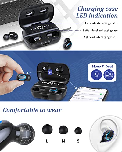 Wireless Earbuds, Bluetooth 5.1 Headphones Wireless Immersive Bass Sound in-Ear Headphones with Noise Cancellation Mic, Waterproof Bluetooth Earphone with Charging Case for Work, Sports (Black)