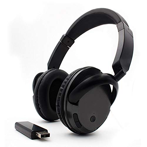 Comfortable Portable Hi-fi Stereo Over-Ear Wireless FM 3.5mm Audio Multifunction TV Headphones Headset with 2.4GHz Transmitter,RCA and 3.5mm Stereo Adapter Black