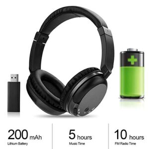 Comfortable Portable Hi-fi Stereo Over-Ear Wireless FM 3.5mm Audio Multifunction TV Headphones Headset with 2.4GHz Transmitter,RCA and 3.5mm Stereo Adapter Black