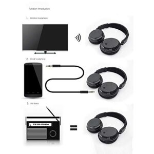 Comfortable Portable Hi-fi Stereo Over-Ear Wireless FM 3.5mm Audio Multifunction TV Headphones Headset with 2.4GHz Transmitter,RCA and 3.5mm Stereo Adapter Black