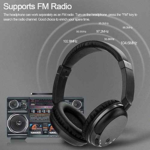 Comfortable Portable Hi-fi Stereo Over-Ear Wireless FM 3.5mm Audio Multifunction TV Headphones Headset with 2.4GHz Transmitter,RCA and 3.5mm Stereo Adapter Black