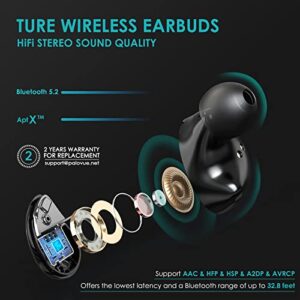 PALOVUE True Wireless Earbuds Earphones, Bluetooth 5.2 Headphones Qualcomm CSR with CVC8.0 and 4 Mic Noise-Cancelling for Stereo Deep Bass Sound, IPX5 Waterproof Touch Control in-Ear Buds, iSound-X