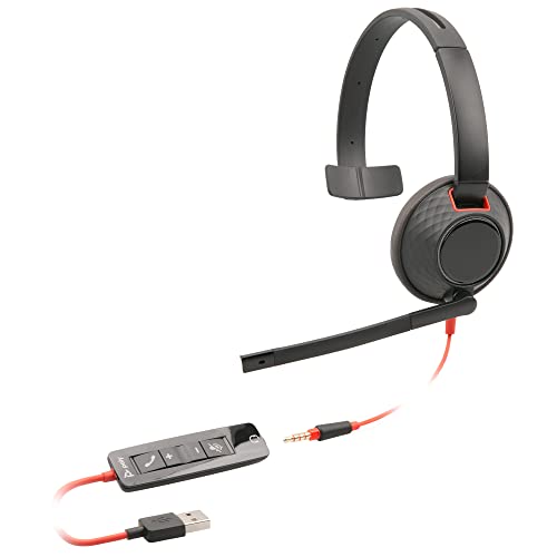 ITSPWR Bundle Plantronics® Blackwire 5210 Wired, Single Ear Headset with Boom Mic, Connect via USB-A to PC/Mac, Comes with a USB Type-C 4Port Hub