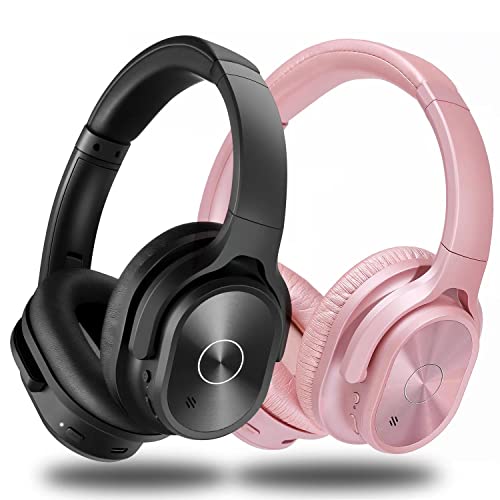 2 Items,1 Rose Zihnic Active Noise Cancelling Headphones Bundle with 1 Black Zihnic Bluetooth Wireless Headset