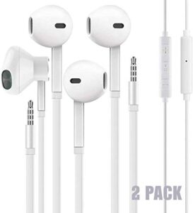 2pack wired earphones with microphone compatible with iphone samsung android laptop chromebook ipad