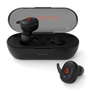 hypergear active true wireless bluetooth earbuds + portable charging case, quick pair, touch control earbuds, noise cancelling mic, ipx5 waterproof (black)