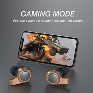 Jabees] Firefly Vintage Bluetooth Wireless Gaming Earbuds - Noise Cancelling Waterproof Headphones with 4 Mic for Call & Music - 40Hr Playtime with Charging Case, Low Latency, aptX, ENC(Bronze)