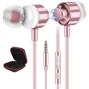 3.5 mm headphones magnetic digital earbuds for samsung galaxy a52 a33 a13 a03s noise canceling in-ear wired hifi stereo bass kids women small ears earphones for tablets mp3 mp4 ps5 rose gold