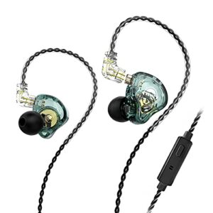 in ear monitor earphones 10mm dynamic hybrid wired earbuds iem earphones with 2 pin cable improve music quality hifi stereo earbuds fashion noise-isolating earbuds for gaming & music green with mic