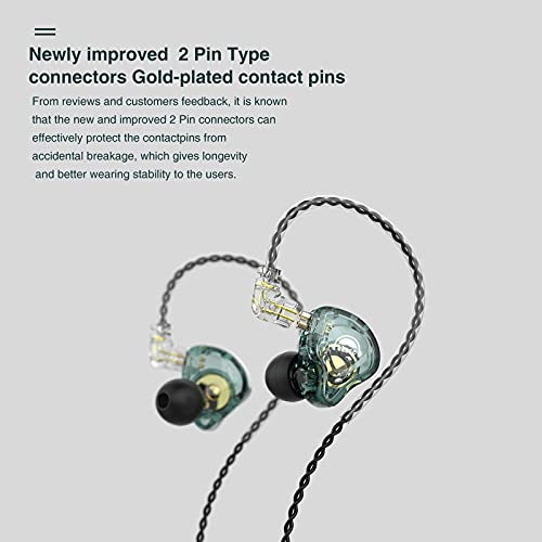 in Ear Monitor Earphones 10mm Dynamic Hybrid Wired Earbuds IEM Earphones with 2 Pin Cable Improve Music Quality HiFi Stereo Earbuds Fashion Noise-Isolating Earbuds for Gaming & Music Green with Mic