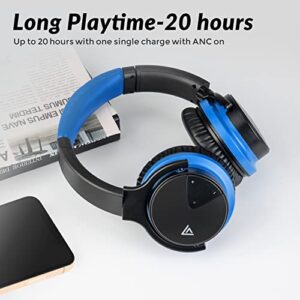 Conlisten Active Noise Cancelling Headphones Over-Ear Bluetooth Headphones Wireless Headphones with Mic, Extreme Comfort, 20 Hours Listening of Exceptional Sound for Work/Travel, Black/Blue