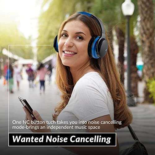 Conlisten Active Noise Cancelling Headphones Over-Ear Bluetooth Headphones Wireless Headphones with Mic, Extreme Comfort, 20 Hours Listening of Exceptional Sound for Work/Travel, Black/Blue