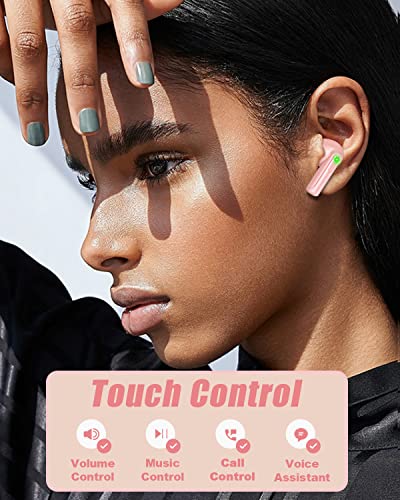 Wireless Earbuds Bluetooth 5.1 Headphones 4-Mics Clear Call ENC Noise Cancelling Ear Buds Deep Bass 30Hrs Playtime with USB-C Charging Case IPX7 Waterproof in-Ear Earphones for Android and iPhone Pink