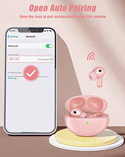 Wireless Earbuds Bluetooth 5.1 Headphones 4-Mics Clear Call ENC Noise Cancelling Ear Buds Deep Bass 30Hrs Playtime with USB-C Charging Case IPX7 Waterproof in-Ear Earphones for Android and iPhone Pink