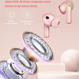 Wireless Earbuds Bluetooth 5.1 Headphones 4-Mics Clear Call ENC Noise Cancelling Ear Buds Deep Bass 30Hrs Playtime with USB-C Charging Case IPX7 Waterproof in-Ear Earphones for Android and iPhone Pink