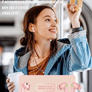 Wireless Earbuds Bluetooth 5.1 Headphones 4-Mics Clear Call ENC Noise Cancelling Ear Buds Deep Bass 30Hrs Playtime with USB-C Charging Case IPX7 Waterproof in-Ear Earphones for Android and iPhone Pink