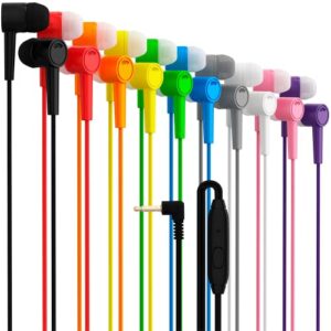 maeline bulk earbuds headphones with microphone, noise isolating wired earphones with powerful heavy bass stereo, compatible with android, iphone, ipad, laptops, mp3, fits 3.5mm – 20 pack – multi
