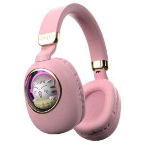 kids bluetooth headphones wired with microphone for school – wireless boy girls noise cancelling over ear bluetooth headphones foldable children headsets for ipad kindle airplane travel tablet pink