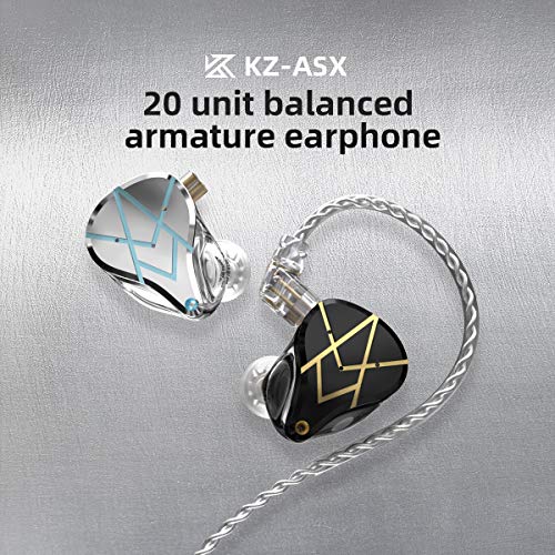 KZ ASX Headset 20 BA Units HiFi Bass in Ear Monitor Balanced Armature Earphones Noise Cancelling Earbuds Sport Headphones(No mic,Black)