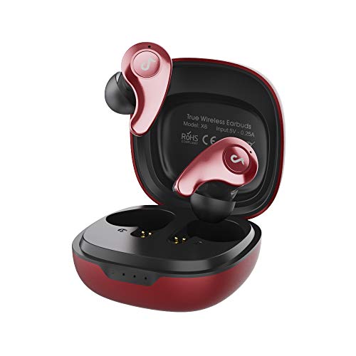 Soiedroo Red Bluetooth Wireless Earbuds Deep Bass Headphone with Dual Mic, CVC8.0 Noise Cancelling Earphone 3D Stereo Sound,Crystle Clear Phone Call Voice with Wireless Fast Charging…