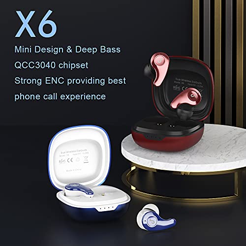 Soiedroo Red Bluetooth Wireless Earbuds Deep Bass Headphone with Dual Mic, CVC8.0 Noise Cancelling Earphone 3D Stereo Sound,Crystle Clear Phone Call Voice with Wireless Fast Charging…